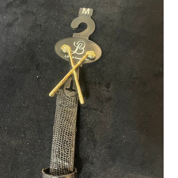 Women's Genuine Black Italian Leather Belt Medium with Gold Golf Clubs NWT - Picture 4 of 4